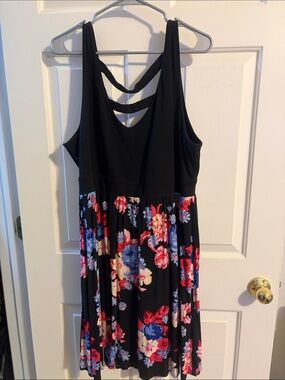 torrid Black Floral Mini Dress with Red, Blue & Pink Flowers